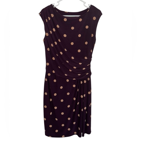 Lauren Ralph Lauren Purple White Polka Dot Faux Wrap Dress Midi Size 12 Preppy - Picture 3 of 9